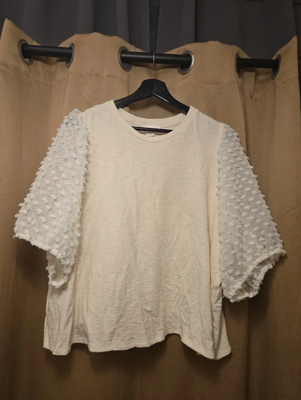 Anthropologie Maeve ivory puff sheer sleeve woven top 2x